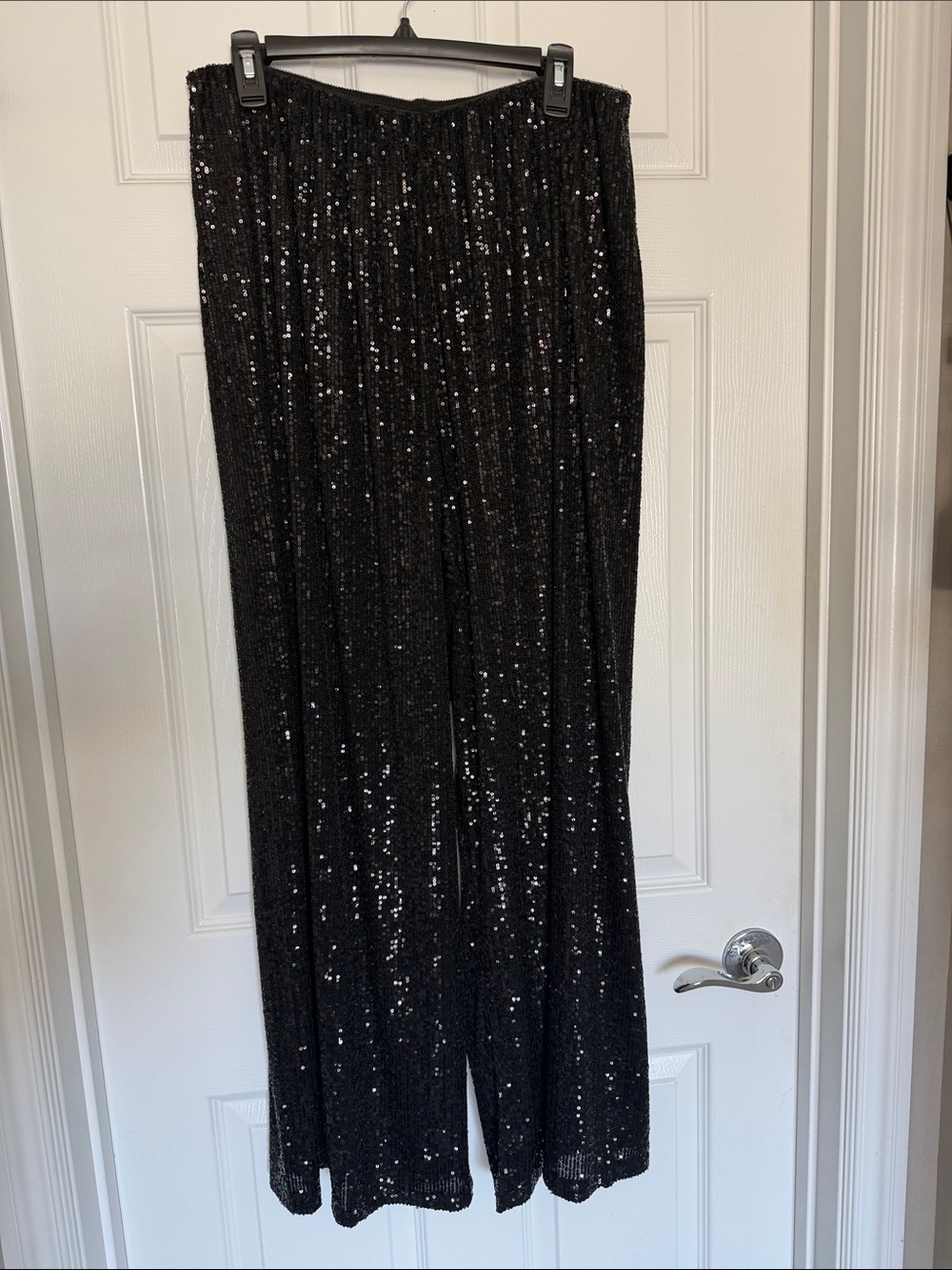 Alex Evenings Black Sequin Wide-Leg Pants
